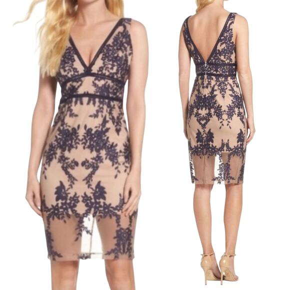 Bardot Sienna Floral Embroidered Sheath Dress Cocktail Navy Cream NEW Womens 4 - Picture 1 of 9